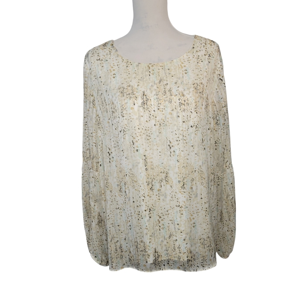 Investments women chiffon long sleeve blouse cream color size XL
